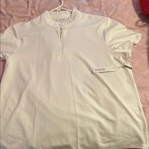 Chico's Cream Short Sleeve Top with Zip